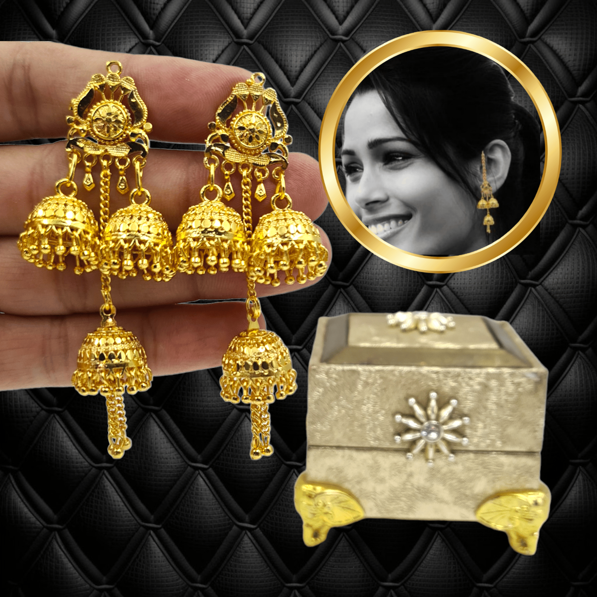 Handmade Multilayer Gold Earrings | One Gram Gold Plated Wedding Chandelier Earrings