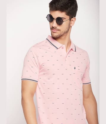 UNIBERRY Pack of 1 Cotton Blend Regular Fit Printed Half Sleeves Men's Polo T Shirt ( Pink )