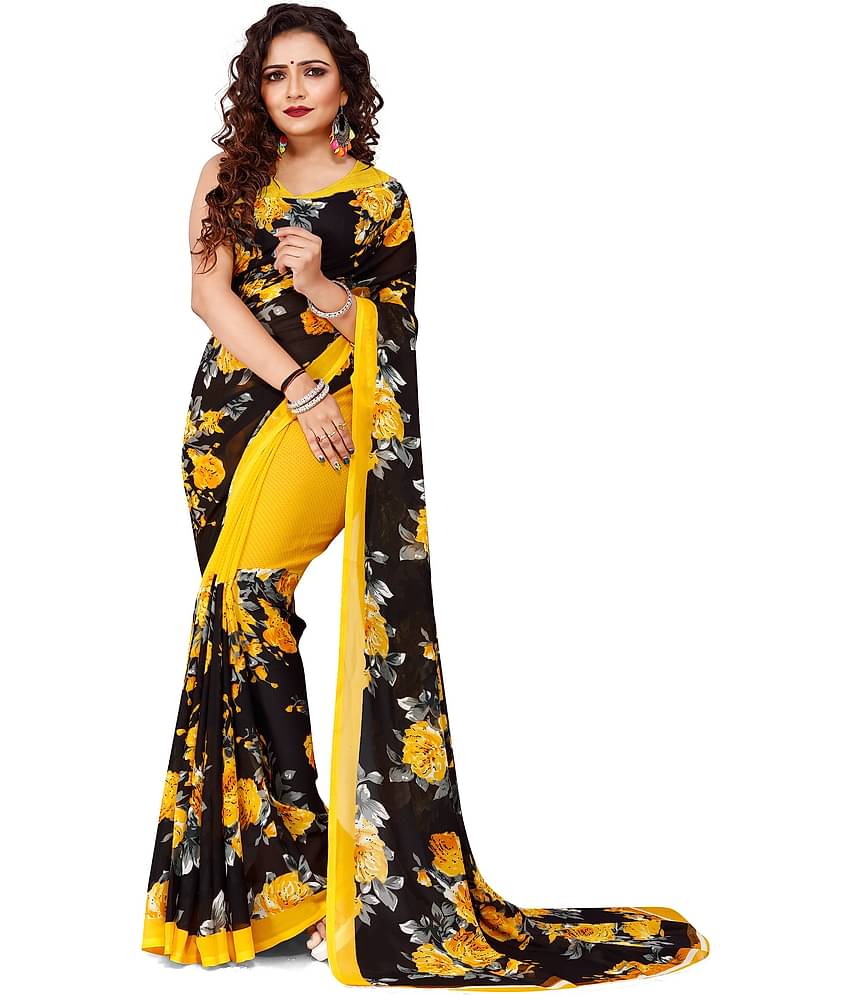 Vkaran Net Cut Outs Saree With Unstitched Blouse Piece ( Multicolor )