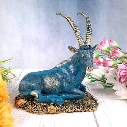 Sitting Deer Showpiece | Animal Figurine - For Garden, Living Room Decor & Gifts - 10 Inch-Blue