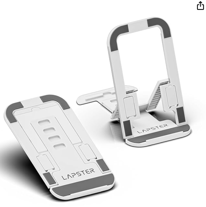 Lapster Black Desktop Foldable Mobile and Tablet Holder, Designed with ABS Material, Offers Multiple Viewing Angles and Features Anti-Slip Strips for Added Stability-Black.