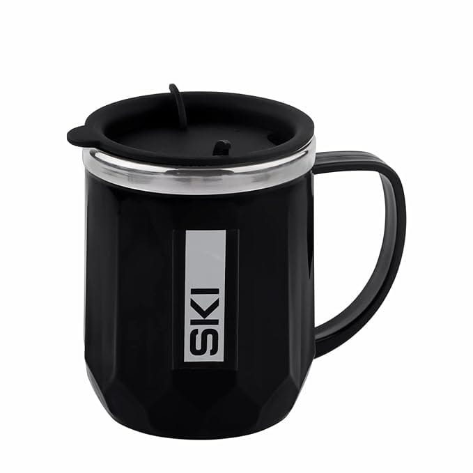 Ski Mocha Stainless Steel, Plastic Double Wall Coffee Mug, 400 Ml, Pack Of 1 (Black)