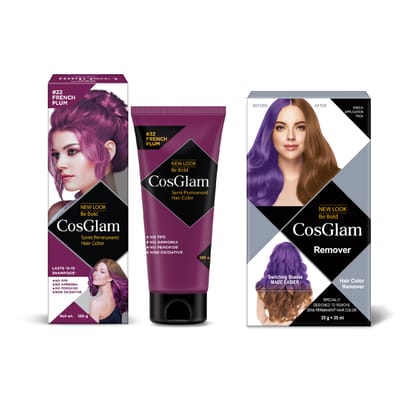 COSGLAM Semi Permanent Hair Color French Plum 120g and Hair Color Remover 70ml, Switching Shades Made Easy