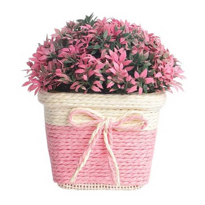 Foliyaj Artificial Bush with Small Pink Leaves with Pot|Bonsai Tree|Artificial Flower|with Pot|Home Decor for Living Room Home Office Shop|House|Gift|Decoration