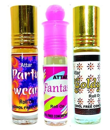 INDRA SUGANDH BHANDAR Attar PARTY WEAR, FANTASIA & GOLDY 6ml Rollon 3 Pc. Combo Pack