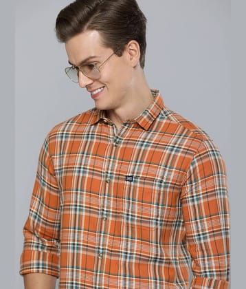 The Indian Garage Co Men Orange & Teal Blue Slim Fit Checked Casual Shirt