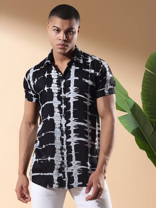 Half Casual Printed Cotton Shirt Regular Fit For Man-Black-S / Black