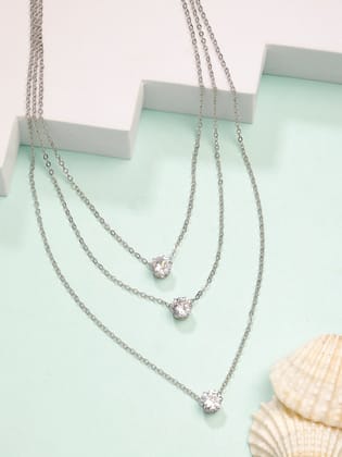 NVR Women's Silver-Plated Artificial Stones Layered Chain-Onesize / Silver / Alloy