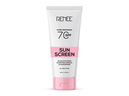 RENEE Pore Minimising Sunscreen SPF 70 With 2% Niacinamide, 2% Peptide Complex & 3% Multivitamins, 50 ml RENEE Pore Minimising Sunscreen SPF 70 With 2% Niacinamide, 2% Peptide Complex & 3% Multivitamins, 50 ml