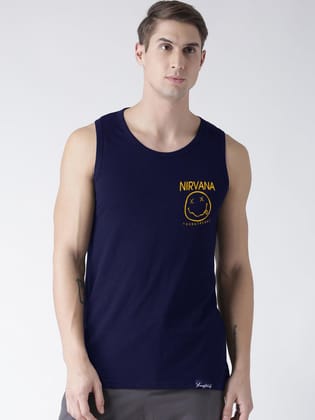 Mens Print  Sleeveless Tshirt-XS / Navy