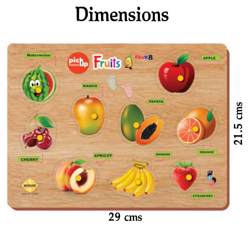 MUKESH Fruits Wooden Pickup Puzzle 9 Pieces Knob Pegged Educational Toy for Kids
