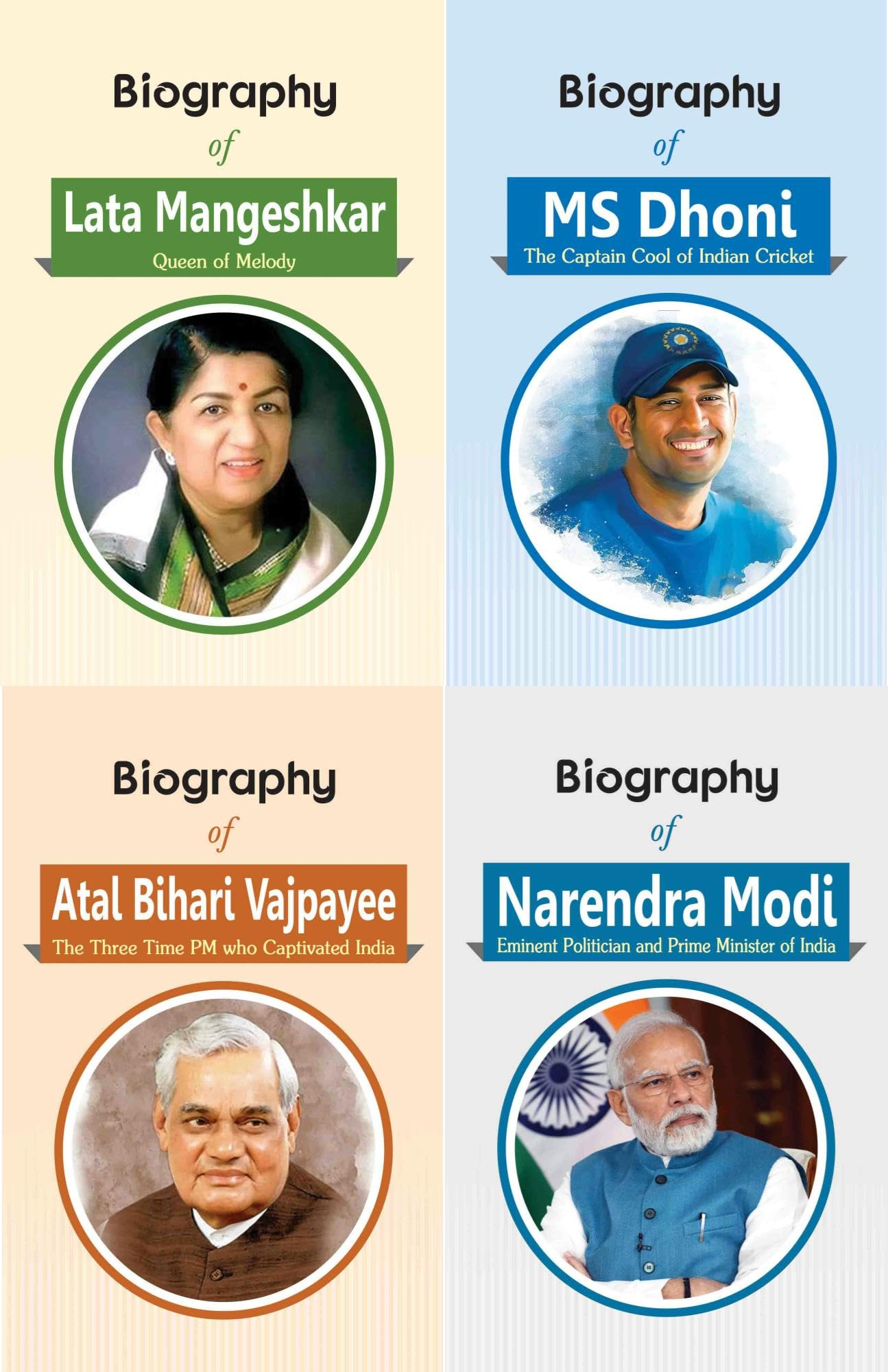 Biography of Lata Mangeshkar, Atal Bihari Vajpayee, MS Dhoni & Narendra Modi (Set of 4 Books) [Paperback] [Sep 24, 2023] RPH Editorial Board
