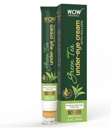 WOW Skin Science Green Tea Under Eye Cream with Rollers - for All Skin Types - No Parabens, Silicones & Color - 20ml