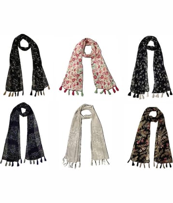 stolevilla Multi Printed Poly Cotton Yarn Stoles ( Pack of 6 )