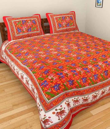UniqChoice Rajasthani 100% Cotton Jaipuri Floral King Size 1 Double Bedsheet With 2 Pillow Cover
