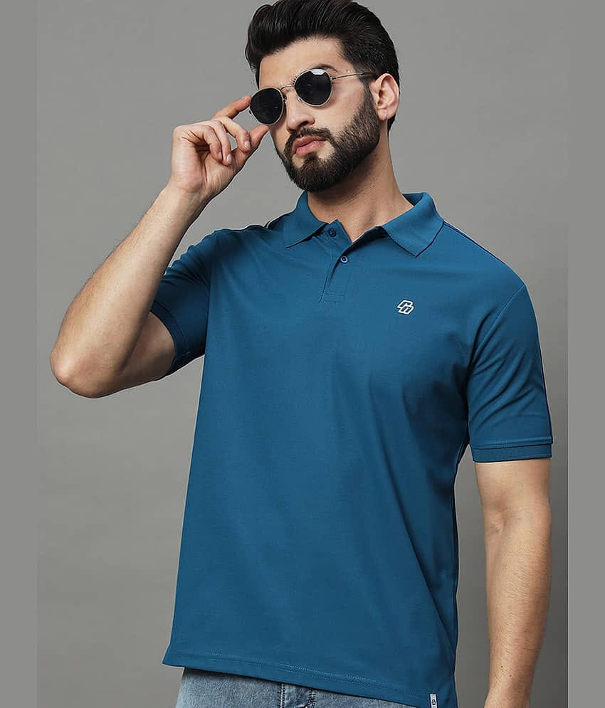 renuovo Pack of 1 Polyester Regular Fit Solid Half Sleeves Men's Polo T Shirt ( Teal Blue )