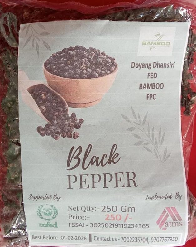 Doyang Dhansiri Fed Bamboo FPC Black Pepper – 250g | Premium Whole Peppercorns