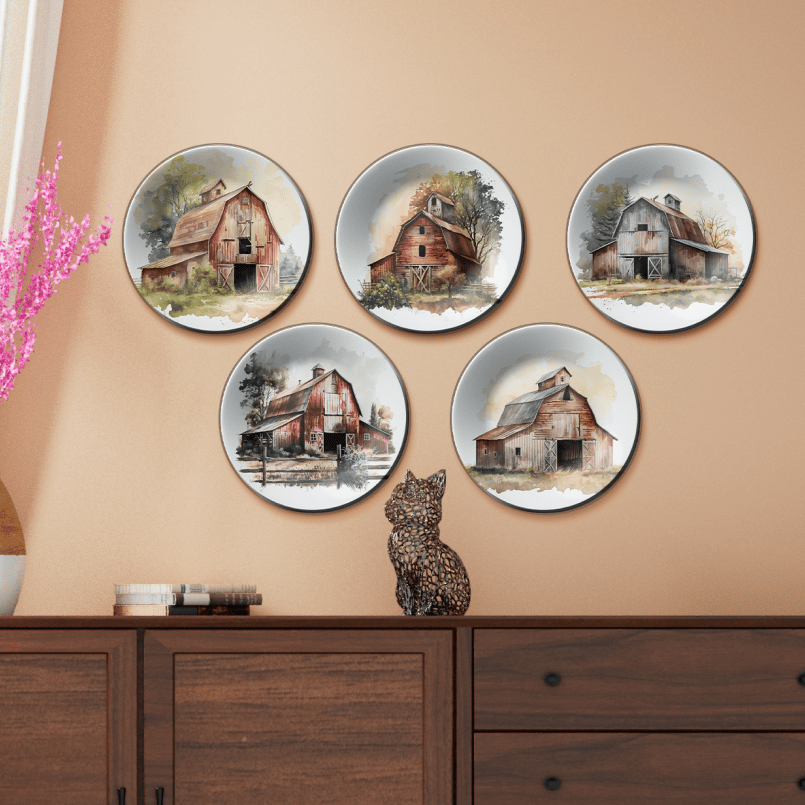 Set of 5 Farmhouse Wall Plates Art Wall Décor-8 Inches
