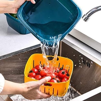 Double Layer Food Drainer Washing Basket with Collapsible Strainers Colander