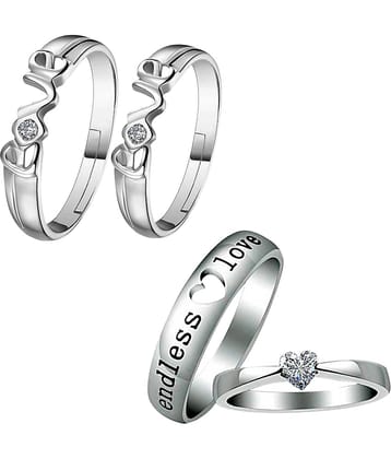 Silver Plated  Adjustable Couple Rings Set for lovers Solitaire for Men and Women 2 Pair