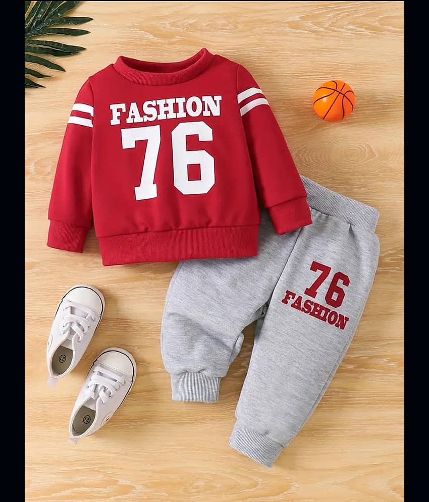 MUSNAH GARMENTS Pack of 1 Baby Boys Cotton Sweatshirt & Trackpant Set ( Red )