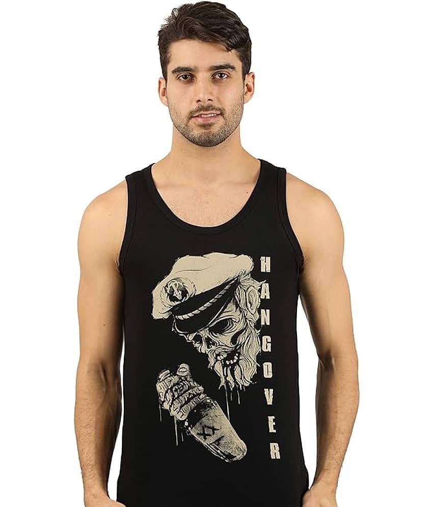 JUGULAR Pack of 1 Cotton Basic Vest For Men ( Black )