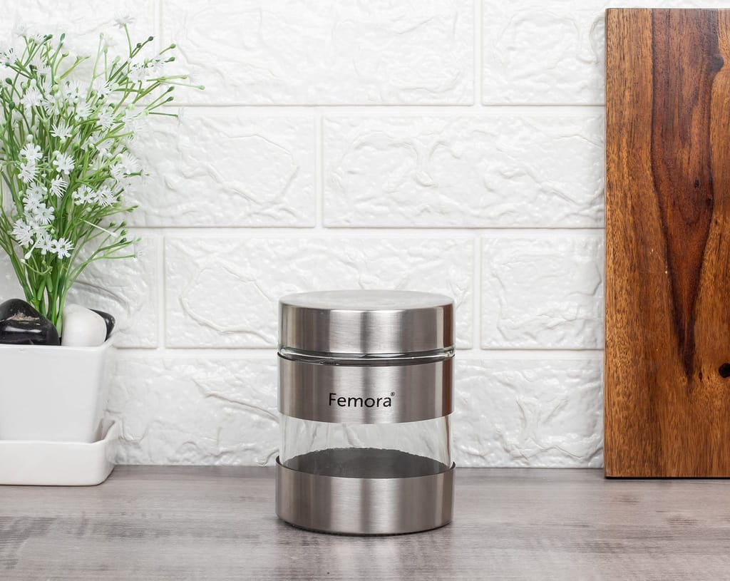 Femora Metallic Clear Glass Kitchen Storage Jar, 700 ml, Set of 4