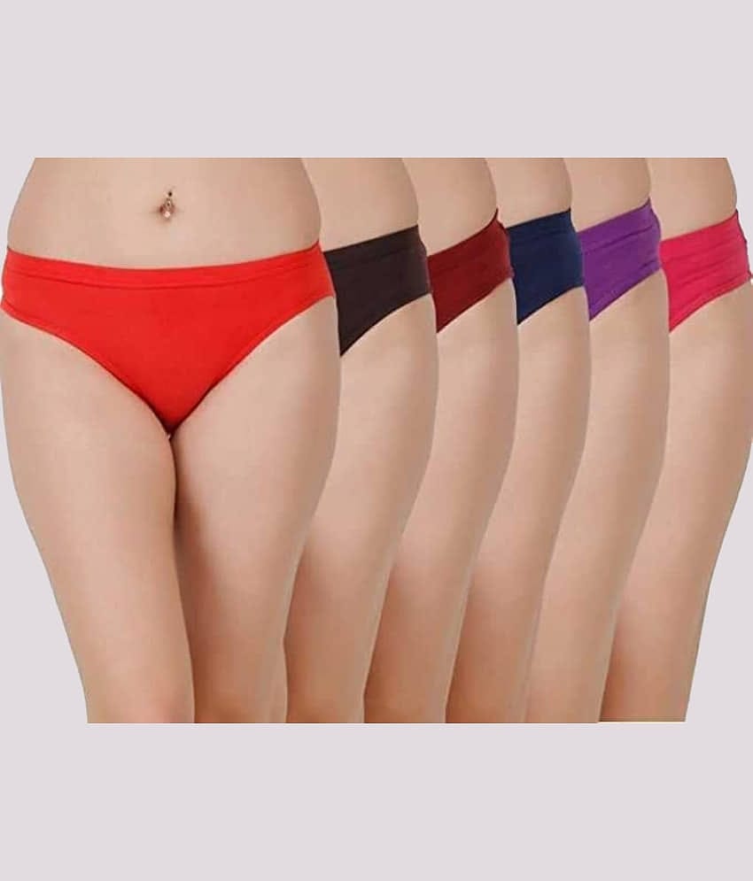 Kiran Enterprises Pack of 6 Cotton Solid Women's Hipster ( Multicolor )