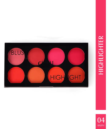 Glam21 Blush Highlighter Palette Silky pigments for long lasting Shimmer look 24gm Ralph-04