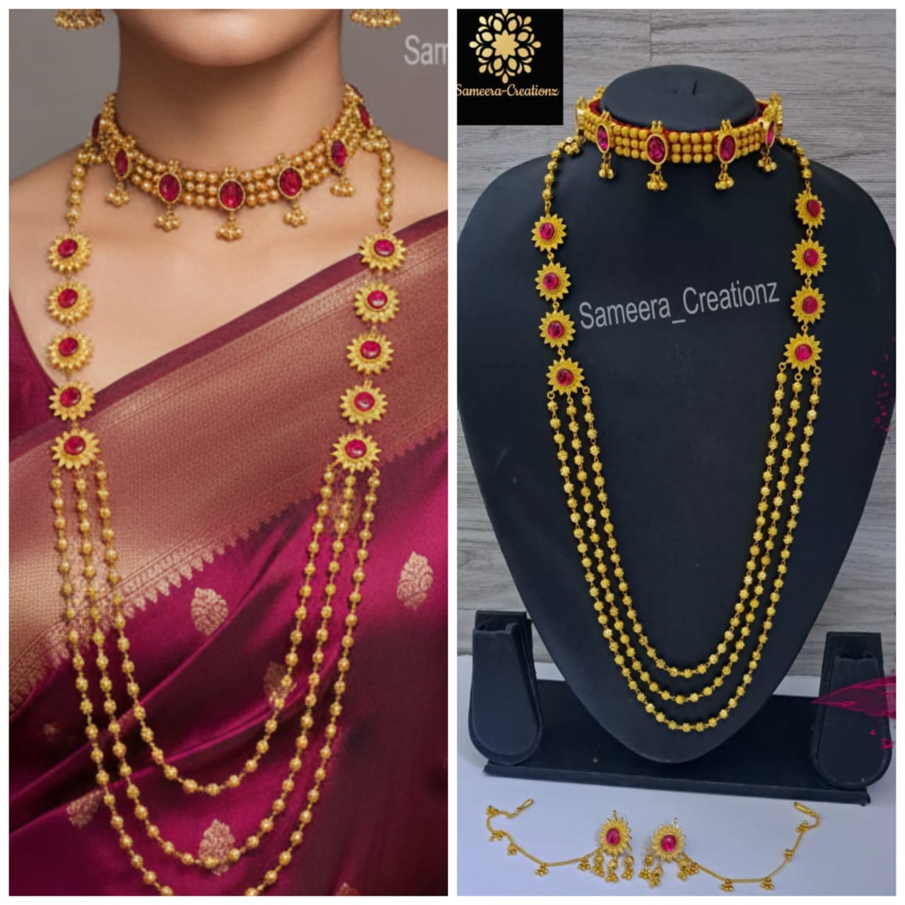 Gadi Thushi With Earring, 30 inch Micropolish 3 layer Bormal with Earring and Kanvel Premium Quality.