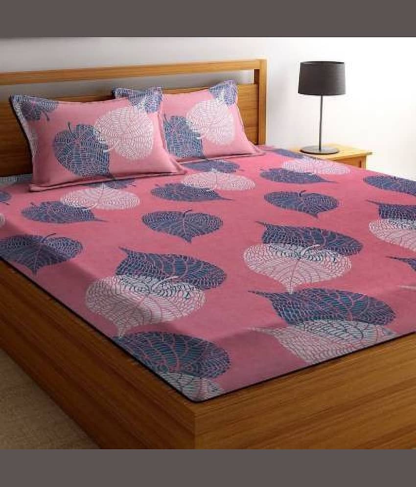 Neekshaa Glace Cotton 1 Double Bedsheet with 2 Pillow Covers ( Pink )