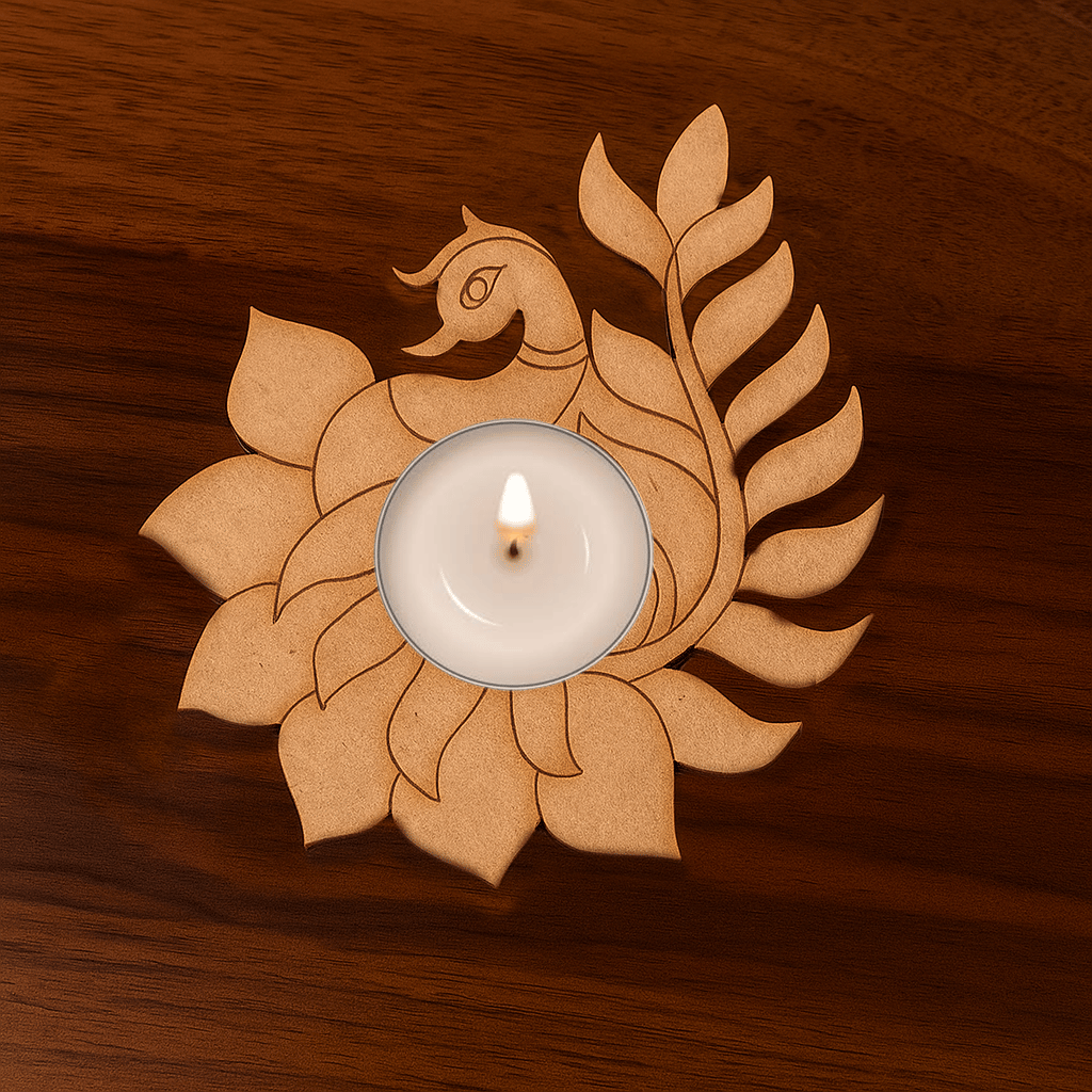 Dbeautify's DIY Peacock MDF T-Light Holder – Lotus Design for Diwali & Pooja Decor - Pooja Needs | Buy online on ZillyBuy