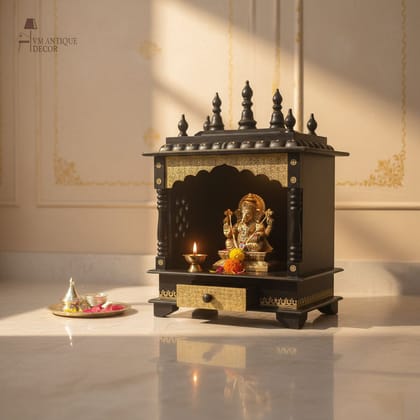 Handicraft Wooden Temple For Home With Brass Fitting
