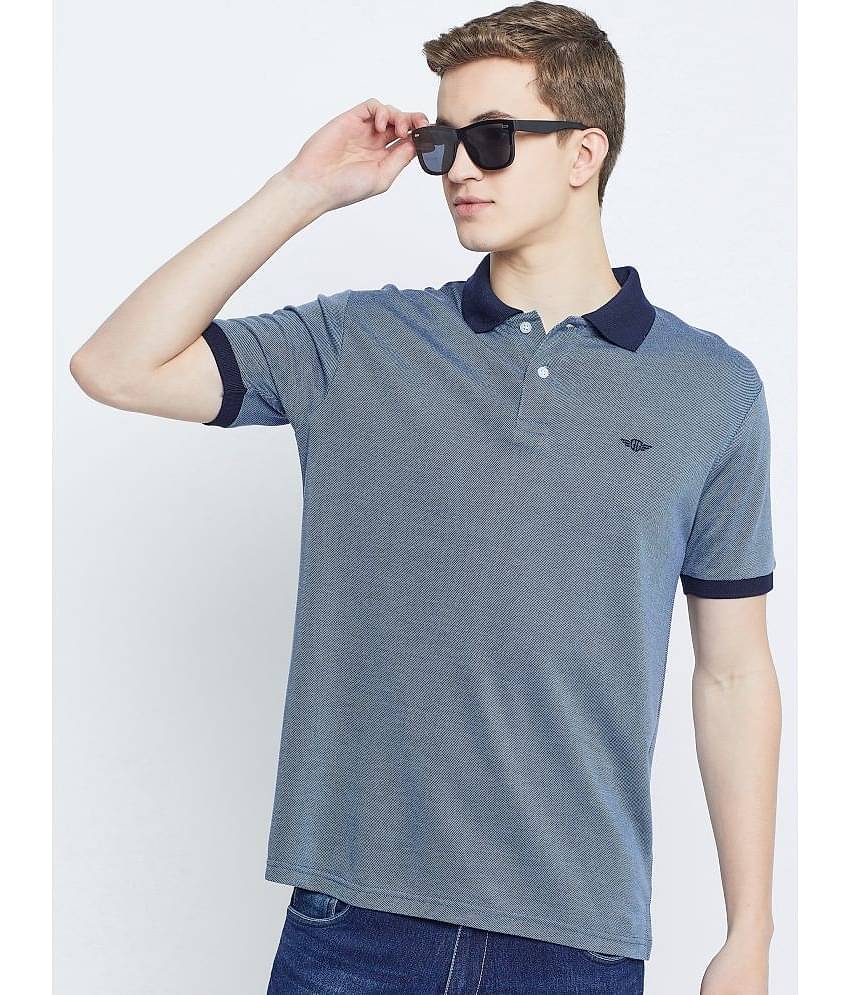GET GOLF Pack of 1 Cotton Blend Regular Fit Self Design Half Sleeves Men's Polo T Shirt ( Blue )