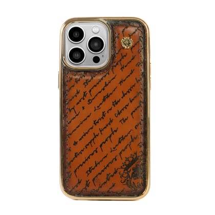 Apple iPhone Series Mobile Cover with Tan Leather Laser Engraving Design-13 Pro