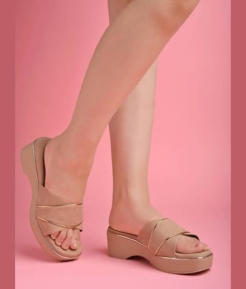 Shoetopia Beige Women's Slip On Heels