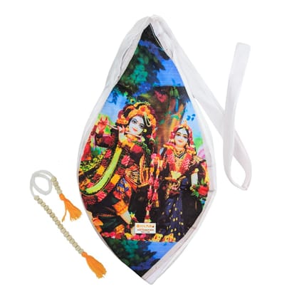 MAYAPURI Radha Krishna Printed Pure Cotton Gomukhi Japa Mala Bag, Chanting Bag or Beads Bag with Sakshi Mala Counter and Zip Pocket, Pack of 1