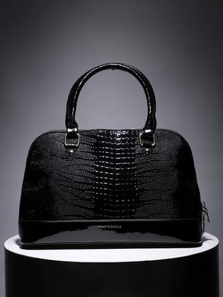 Scale Top Handle Handbag - Black-Handheld Bag