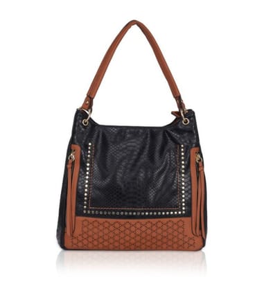 Women's Faux Leather Textured Tote Bag (Black)