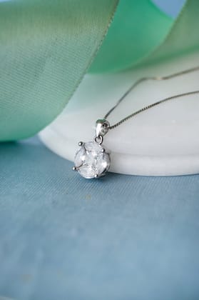 Invisibly Glam Solitaire Rose Gold Plated Sterling Silver Pendant-Without Chain / Silver