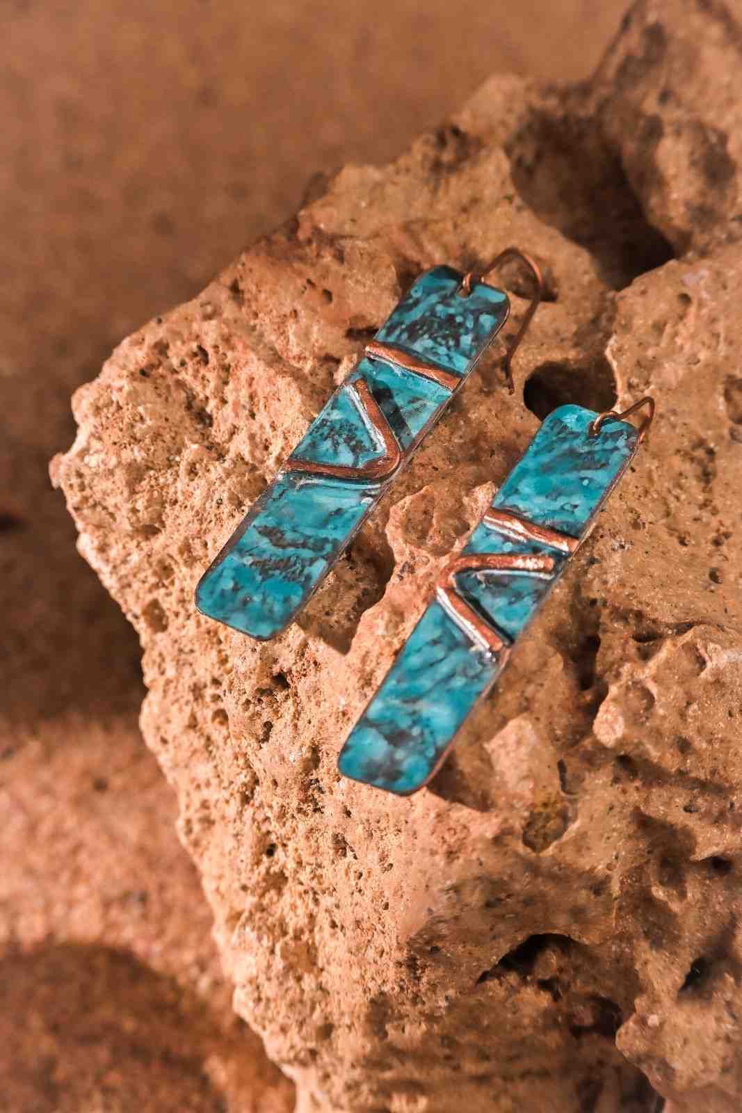 Handcrafted Copper Rectangular Long Earring