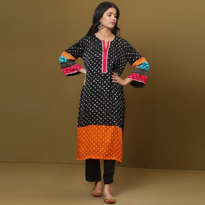 Color block bandhani kurta set-XS