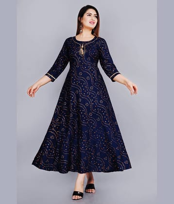 Aurelisa Rayon Printed Anarkali Women's Kurti - Blue ( Pack of 1 )