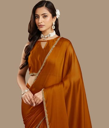 Indy Bliss Art Silk Solid Regular Saree With Unstitched Blouse Piece ( Orange )