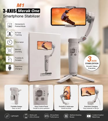 M1 3-Axis Smartphone Gimbal Stabilizer with Tripod Stand, Foldable Handheld Mobile Gimbal with Face Tracking, Rechargeable Battery for Vlogging, Video Recording & Live Streaming M1 3-Axis Smartphone Gimbal Stabilizer with Tripod Stand, Foldable Handheld Mobile Gimbal with Face Tracking, Rechargeable Battery for Vlogging, Video Recording & Live Streaming