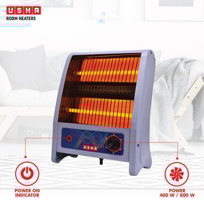 2 Rod 800 Watt Quartz Heater with Low Power Consumption and Tip Over Protection (4302, Grey)