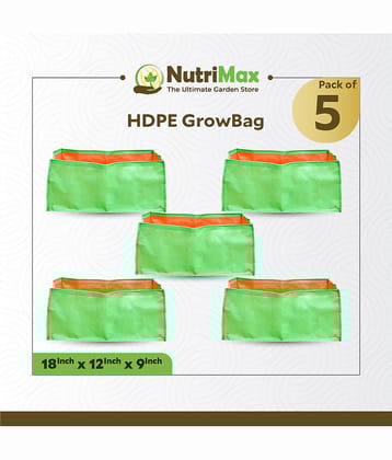 Nutrimax HDPE 200 GSM Growbags 18 x 12 x 9 inch Pack of 5 Outdoor Plant Bag