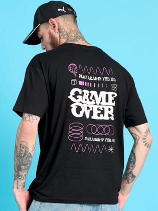 Men GAME OVER Printed Oversized T-Shirt-M / Black