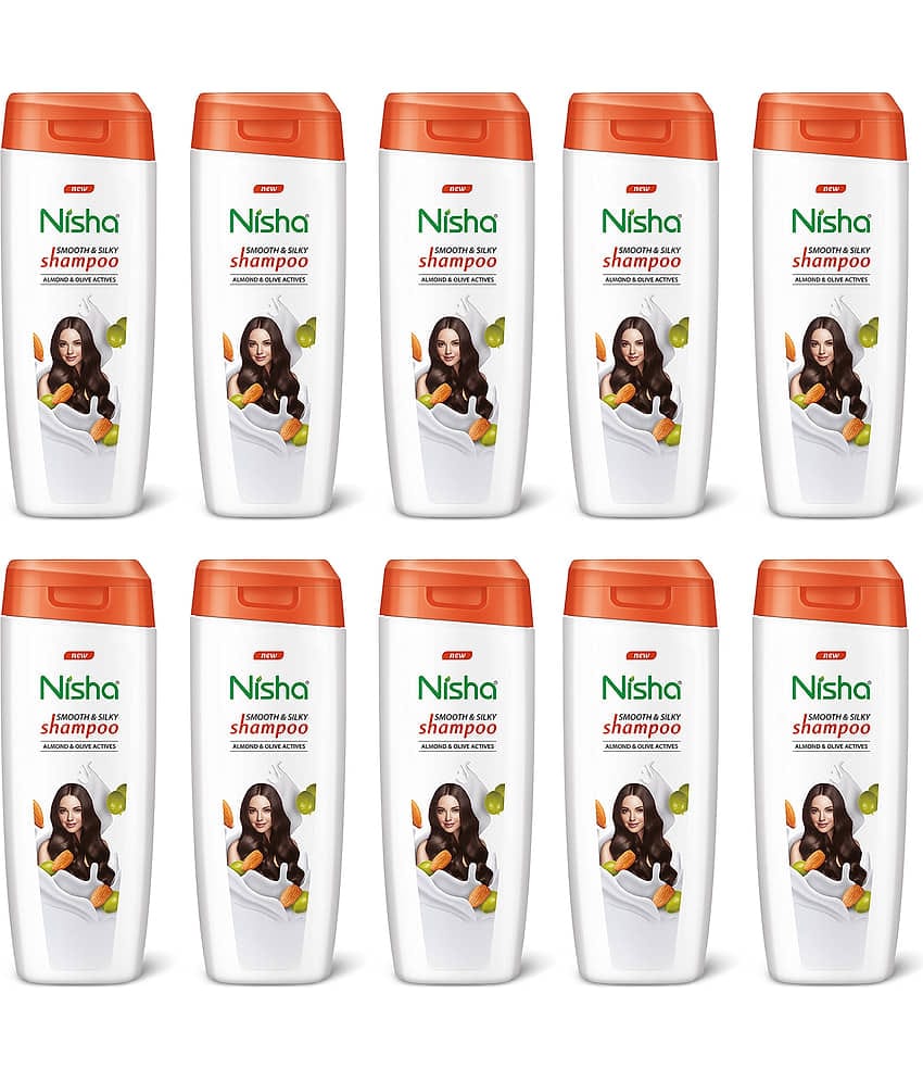 Nisha Smooth & Silky Shampoo for Women Men 75ml Pack of 10, Almond & Olive Actives Shampoo for Naturally Soft Silky Hair