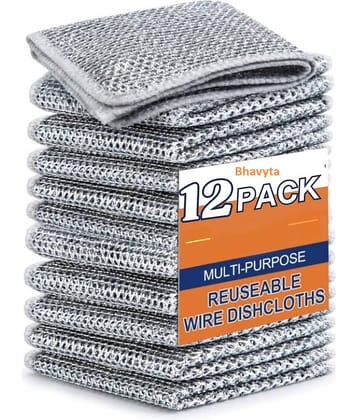 Bhavyta Wire Dishwashing Rags for Wet and Dry Dishwash Bar Non Scratch Scrubbing Pads 12 Pack 100 g